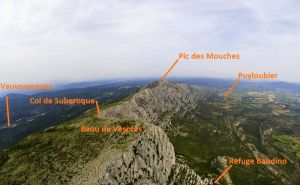 Les crêtes vers l'Est, annotations sur une photo de G.Flayols