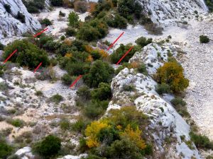 En rouge, le haut de quelques murs