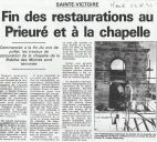26 août 1993, Le Méridional, 'Fin des restaurations au Prieuré et à la chapelle'