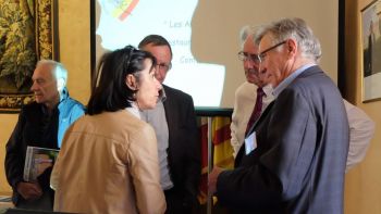 Mr Fourès (fondation du patrimoine) , Mme Hoang (Fondation du Crédit Agricole Alpes-Provence) , Mr Rouxel (Fondation d’Entreprise du Crédit Agricole) , Francis Moze, Président de l'AdSV et Bernard Pruniaux qui a organisé cette conférence