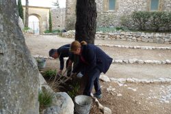 Laurence Djian et Bernard Saint-Michel plantent des iris et des pervenches