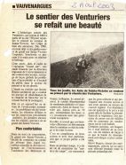 La Provence 2 avril 2003, Le sentier des Venturiers se refait une beauté