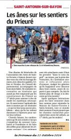 La Provence du 11 octobre 2016 : les ânes montent au Prieuré