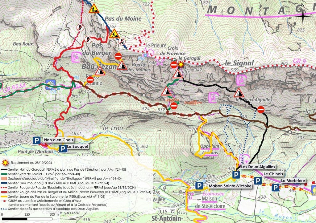 Carte des sentiers fermés 2024